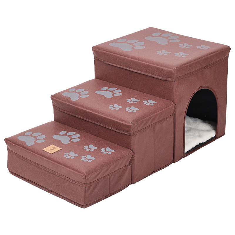Foldable Dog Stairs With Storage - 3-Level Small To Medium Dog Breed Ramp, Oxford Fabric, Suitable For High Beds And Sofas, Pet Ladder, Dog Stairs