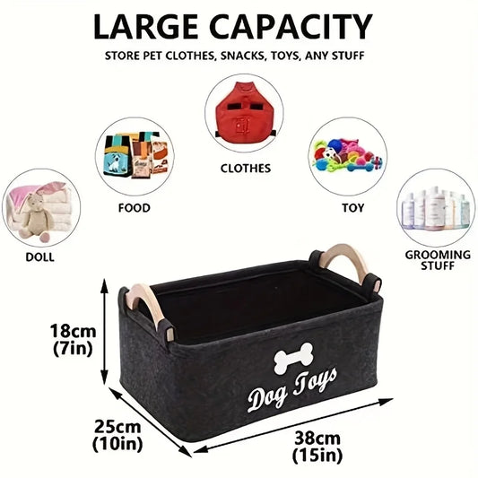 Felt Pet Toy Storage Basket Foldable Dog Toy Box