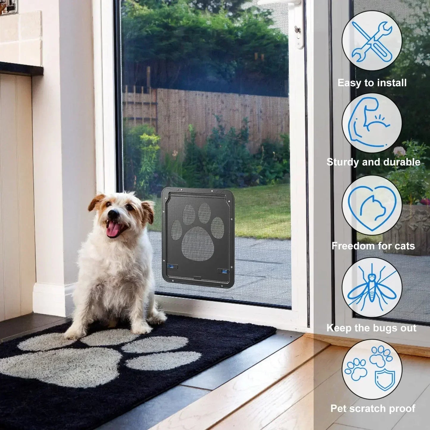 Pet Door New Safe Lockable Magnetic Screen Outdoor Dogs Cats Window