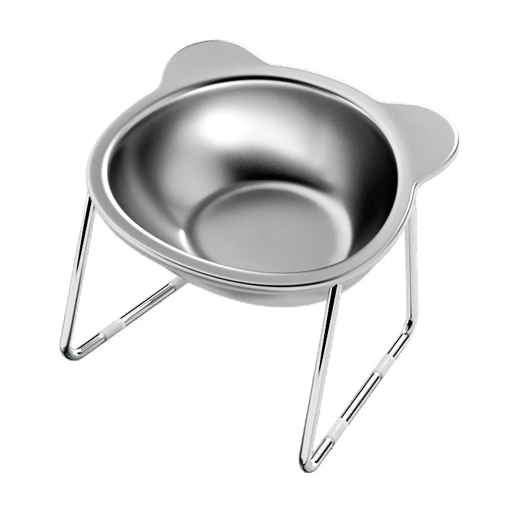 Elevated 15° Tilted Cat Bowl – Stainless Steel, Anti-Spill & Neck Protection